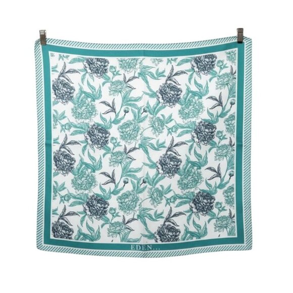 ✨Elegant Bandana Square Scarf Silky Blue Flowers Garden Versatile Shawl Wrap New - Picture 3 of 4